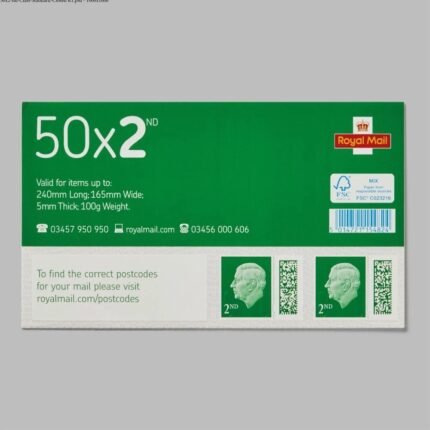 50 second class 2nd class royal mail stamps letter king charles III