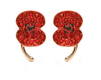Celebrate Armistice Day Remembrance Day Saturday 11 November 2023 Red Poppy Flower Crystal Sparkle 1 Pair Earrings (Boxed)